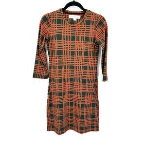 LESLEY EVERS Red Brown Plaid 3/4 Sleeve Fall Dark Academia Mini Dress Size 0